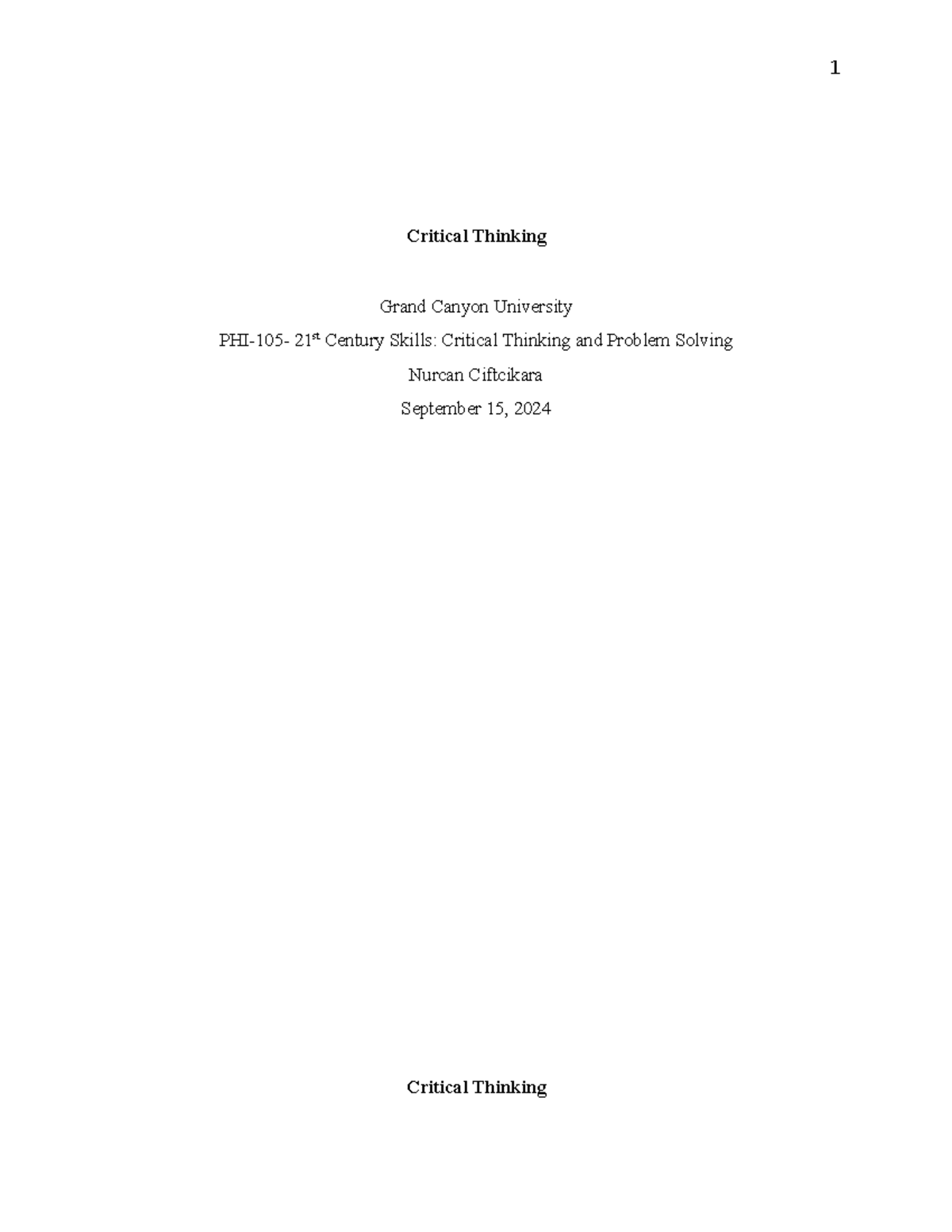 Critical Thinking Assignment - GCU 21st Century Skills - Studocu