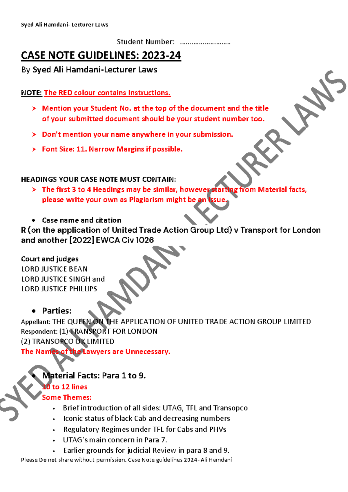 CASE NOTE Guidelines 2024- A - Student Number ...