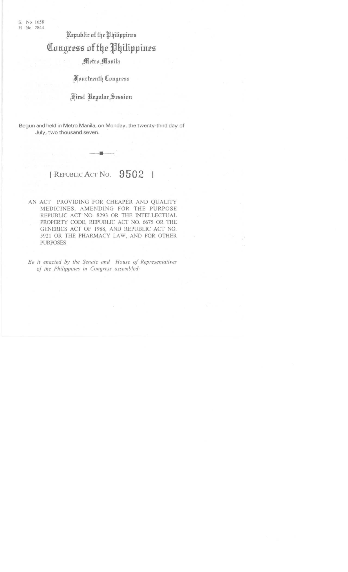 Republic Act No. 9502: Accessible Cheaper and Quality Medicines Act ...