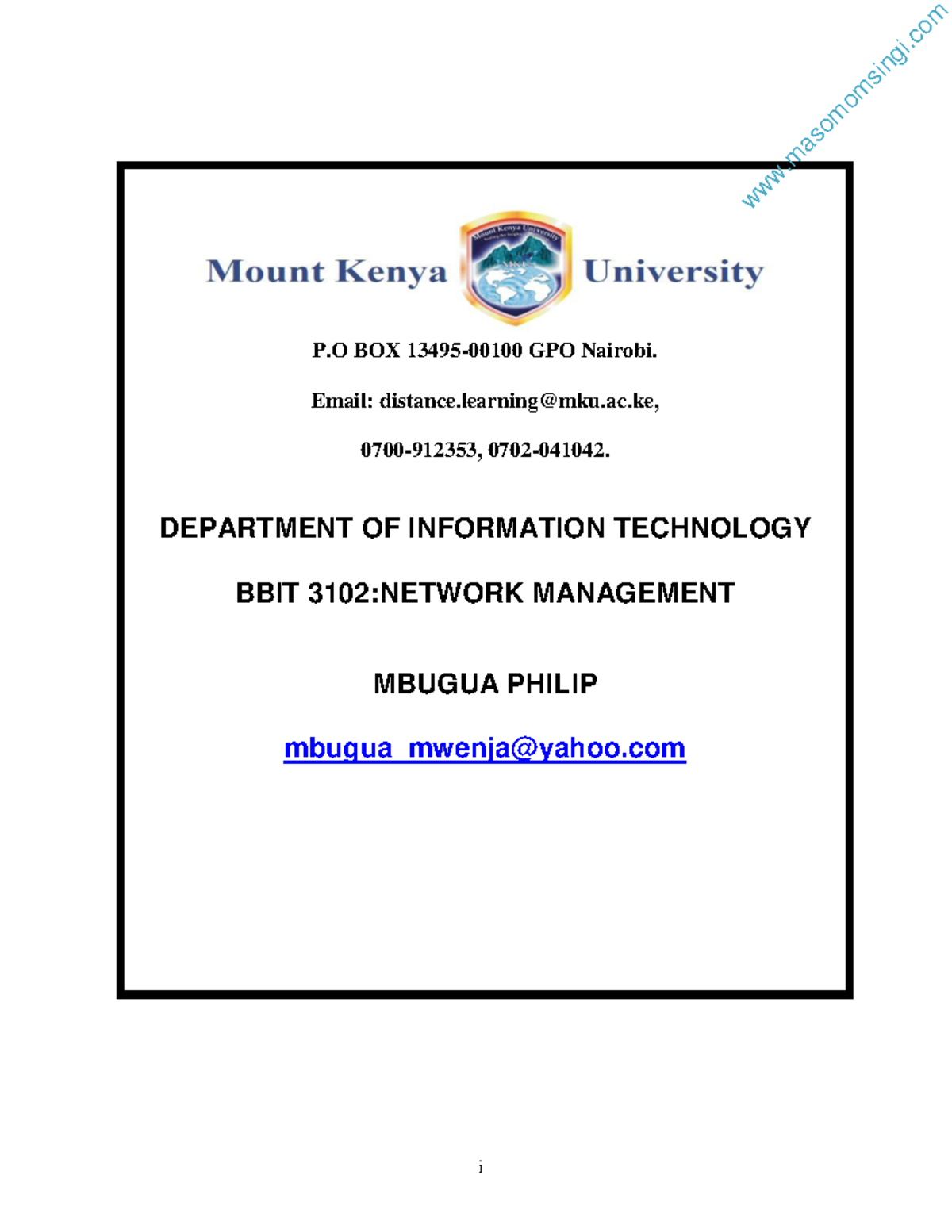 BBIT 3102 Network Management Course Manual and Outline Study Guide ...