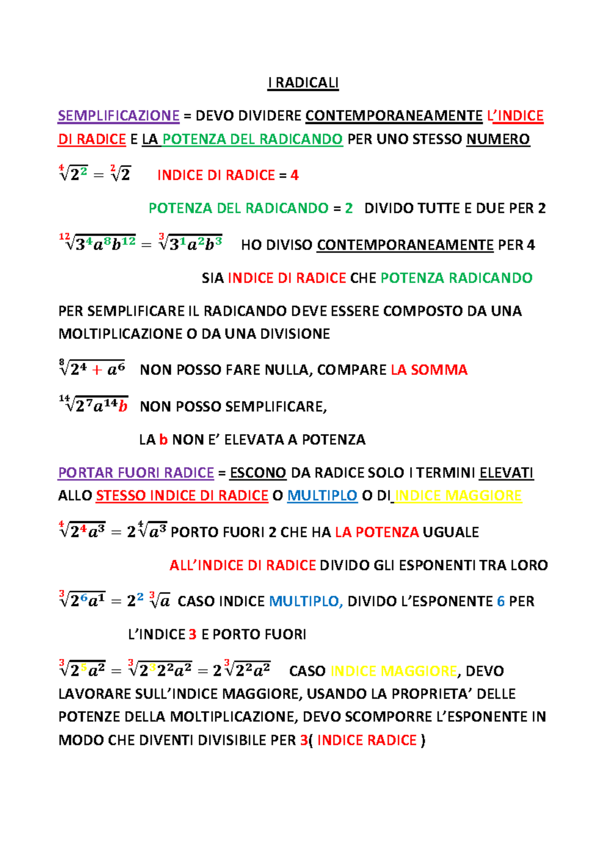 I- Radicali PDF 3 - matematica - I RADICALI SEMPLIFICAZIONE = DEVO ...