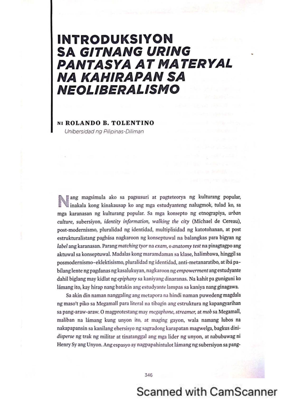 KULTURAL NA MALAYUNING KOMUNIKASYON: GITNANG URING PANTASYA AT MATERYAL ...