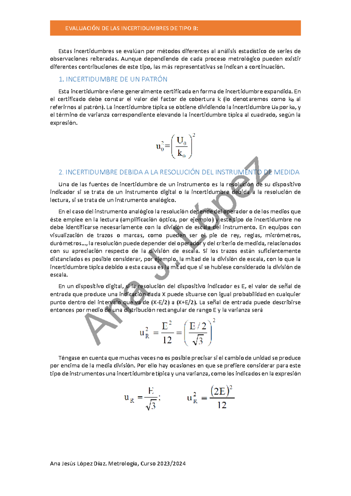 Incertidumbre Tipo B - apuntes del temario - EVALUACIÓN DE LAS ...