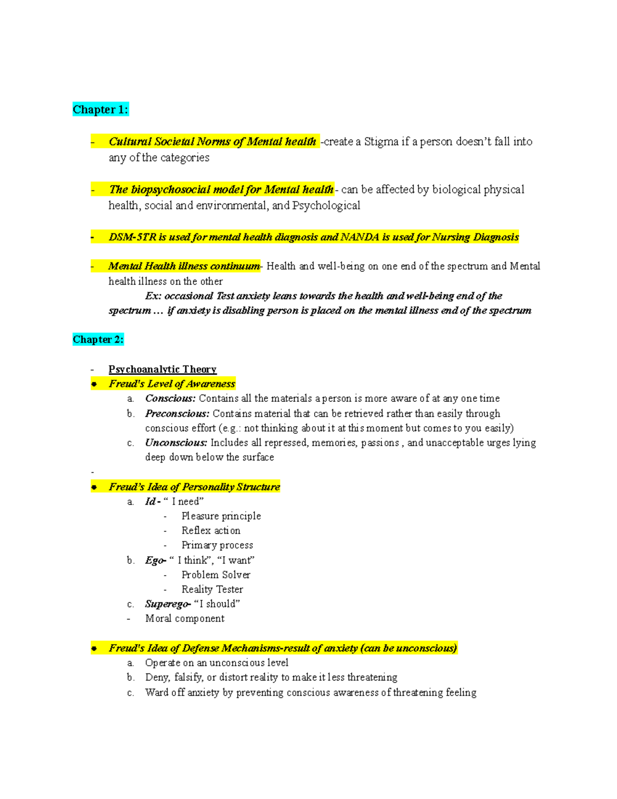 Psych 101: Exam 1 Study Guide on Mental Health Concepts and Theories ...
