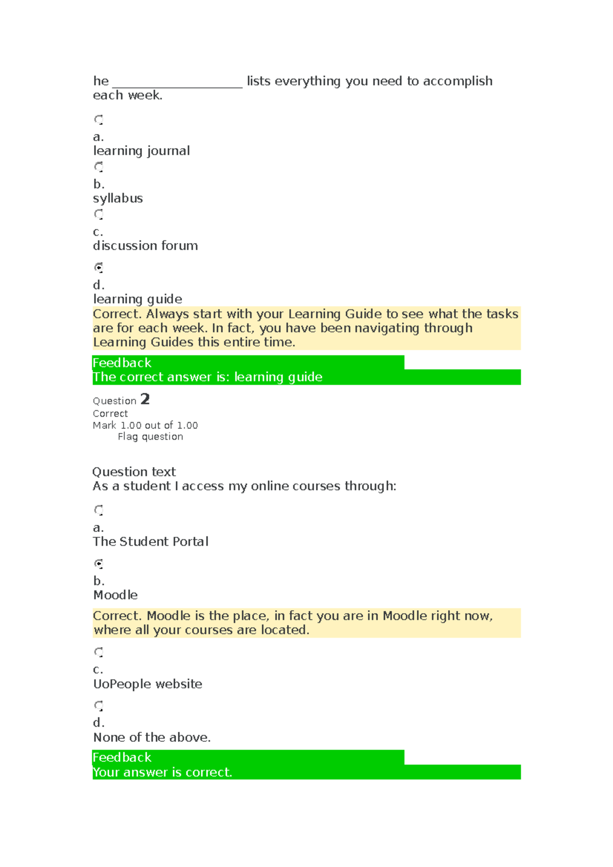 Unit 2 Quiz Key Concepts In Online Learning Fundamentals Studocu