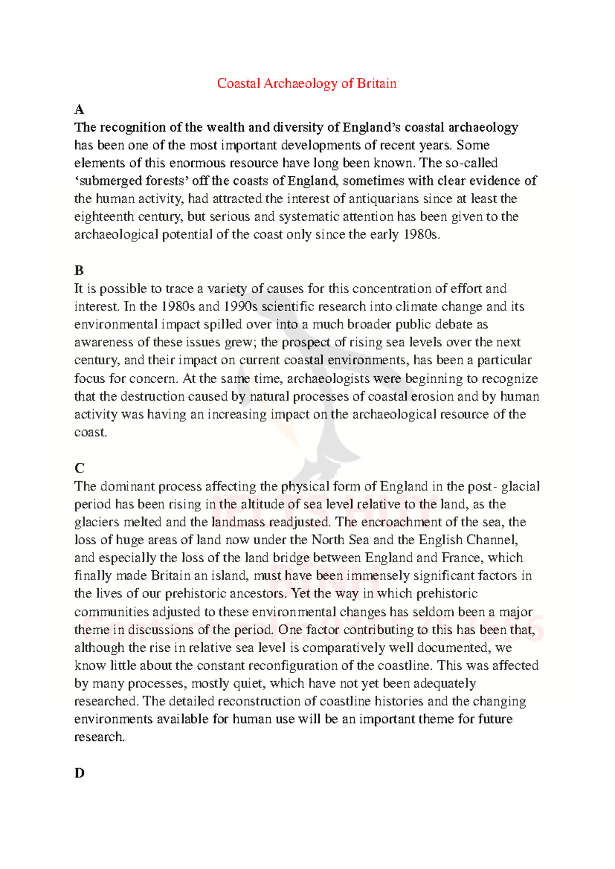 Coastal Archaeology Overview - Reading Passage 2 - DTU - Studocu
