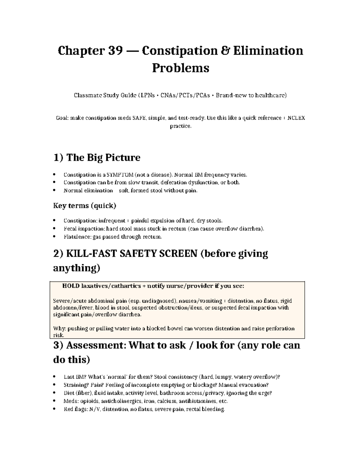 Chapter 39 Constipation Elimination Problems Study Guide (LPNs) - Studocu