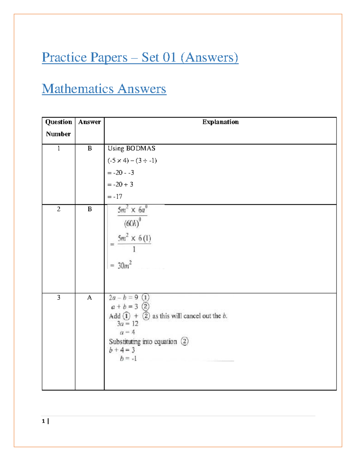 Practice Papers - Set 01 Answers (Mathematics) - Studocu