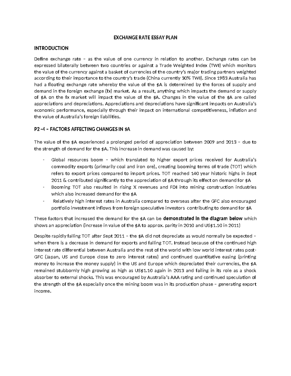 2020 ECON 101 Exchange Rate Essay Plan and Analysis - Studocu