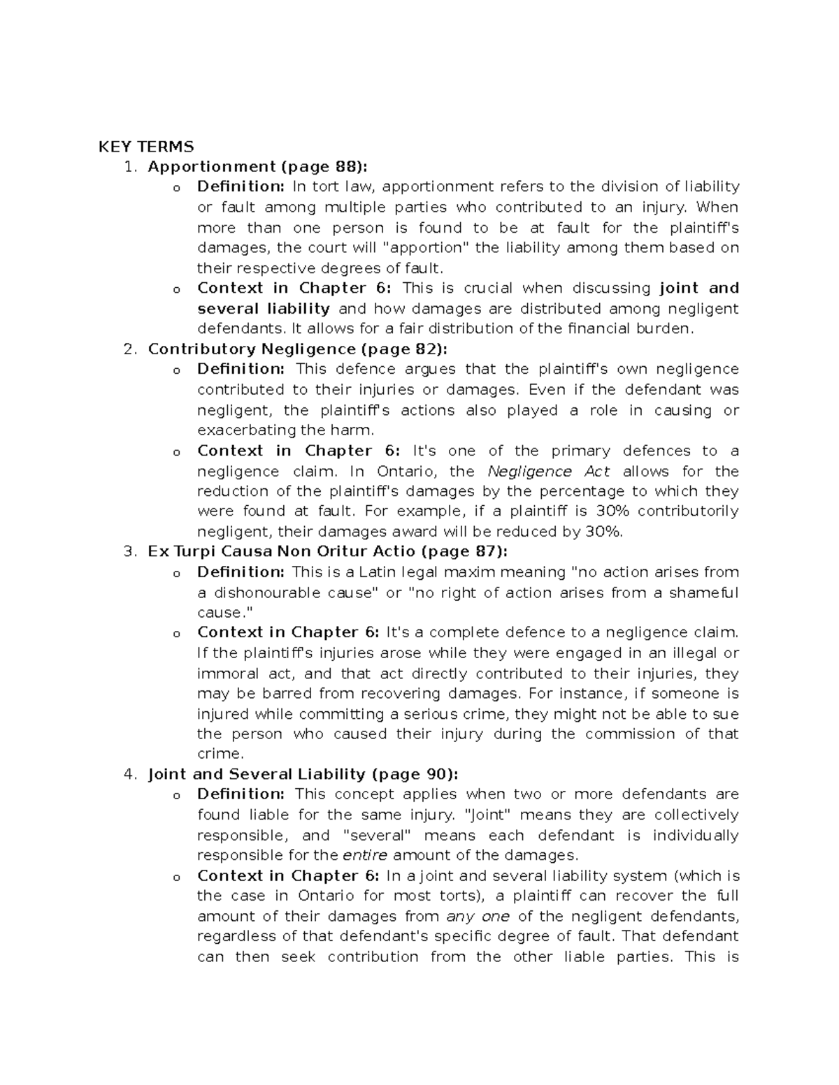 Chapter 6 Torts - Key Legal Concepts and Defenses in Ontario Law - Studocu
