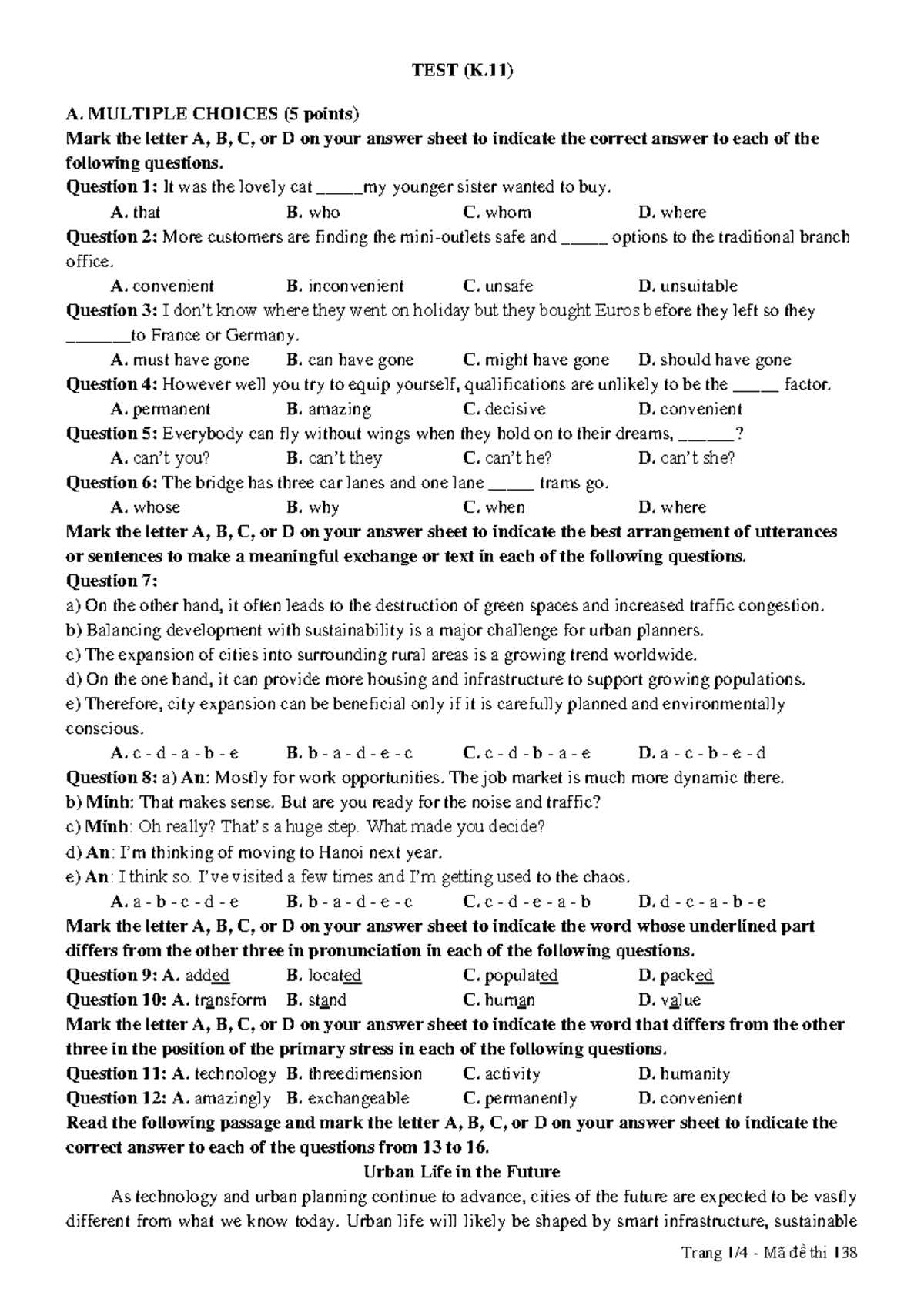 MOCK TEST CK2 (K.11) - Multiple Choice Questions and Answers - Studocu