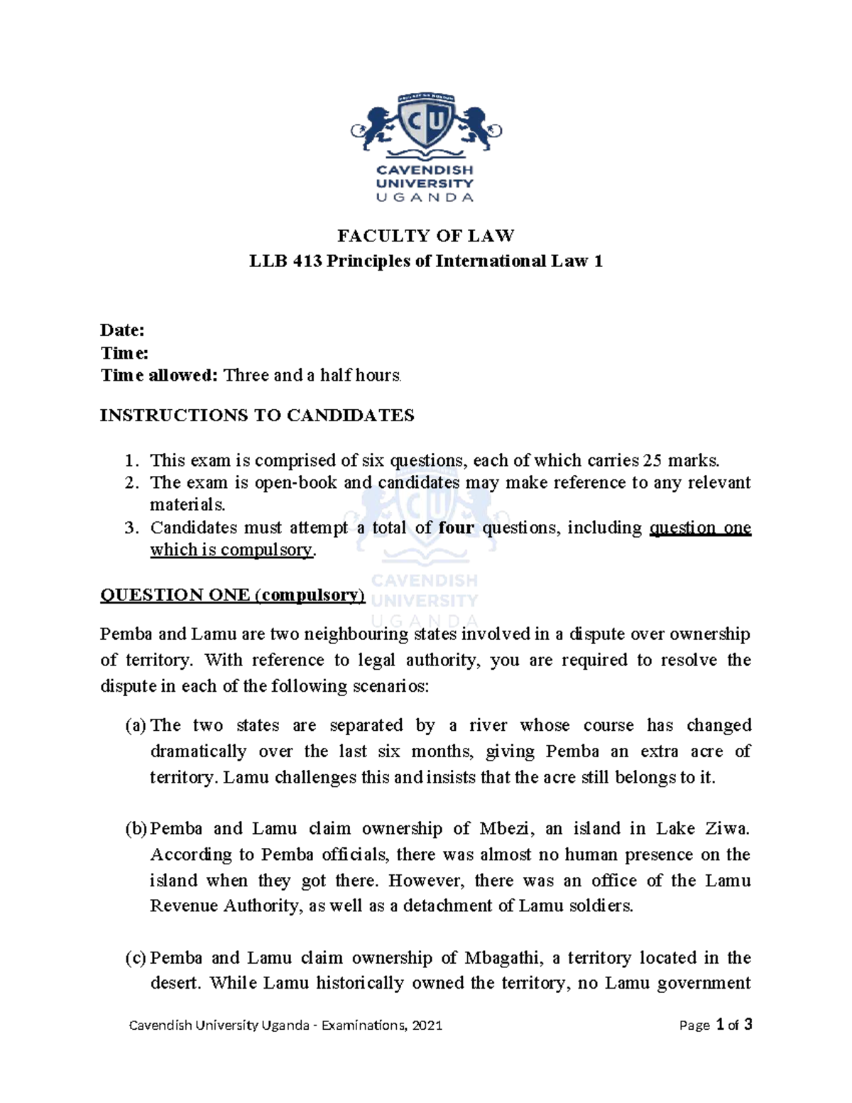 International Law LLB 413 Final Exam: Key Questions & Concepts - Studocu