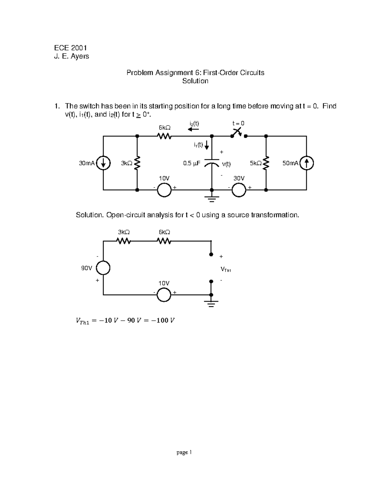 E2001 problem Assignment 6: First-Order Circuits Solution - ECE 2001 J ...