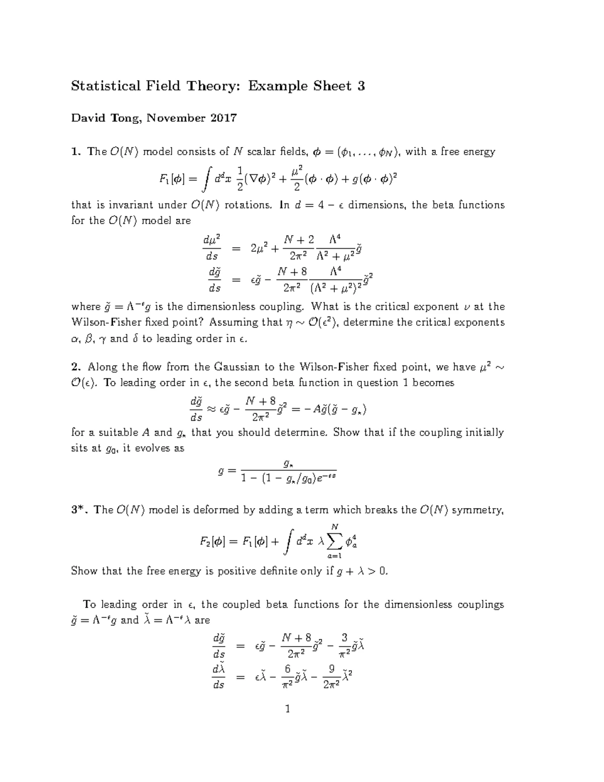Statistical Field Theory 2017-2018 Example Sheet 1 - Mean Field Theory ...