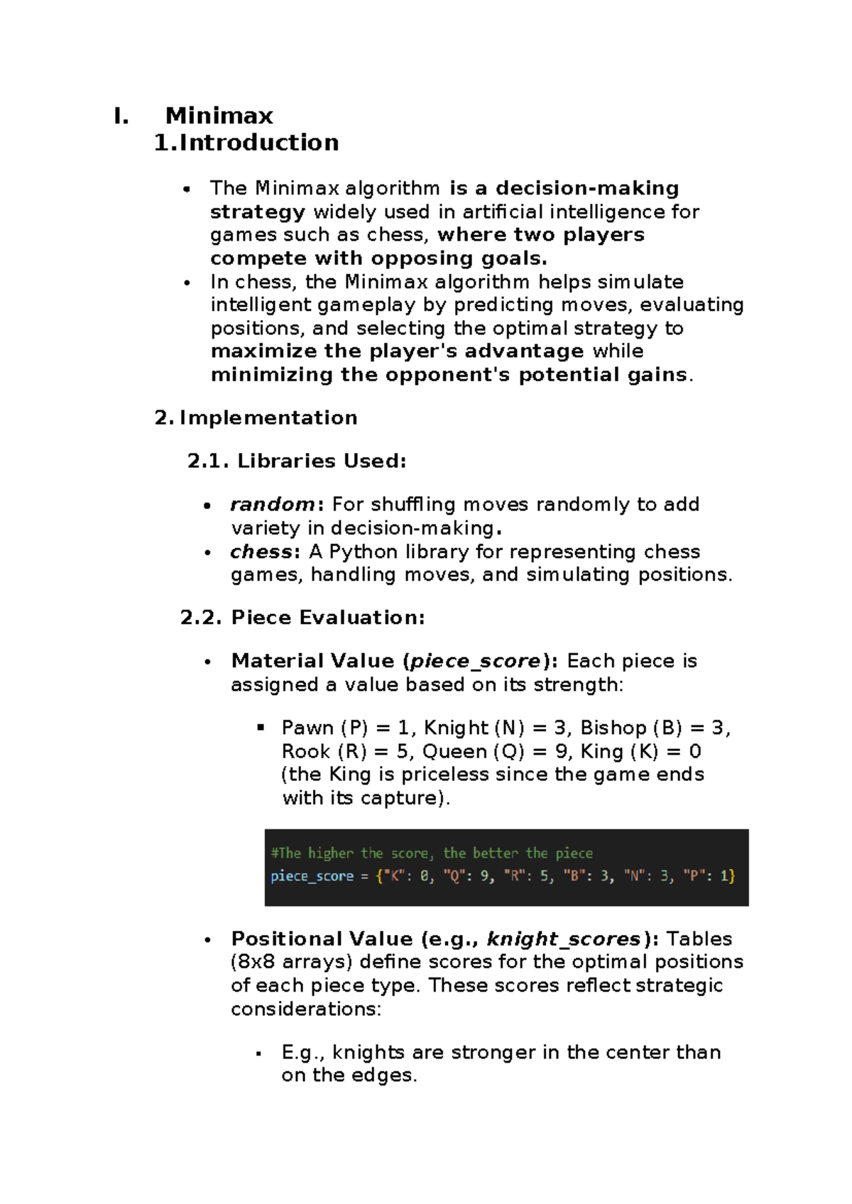 Minimax report - I. Minimax 1 The Minimax algorithm is a decision ...