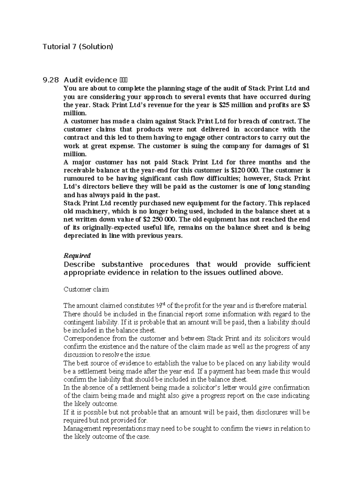 Audit Evidence Tutorial 7: Substantive Procedures Overview - Studocu