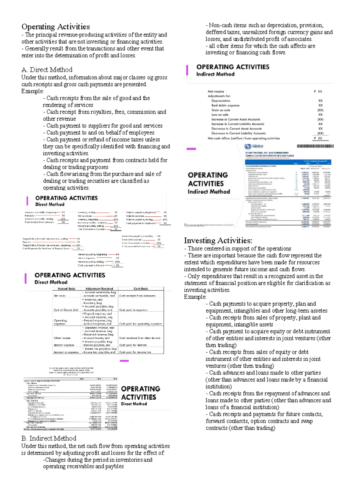 Cashflow Notes: Operating & Investing Activities Overview - Studocu