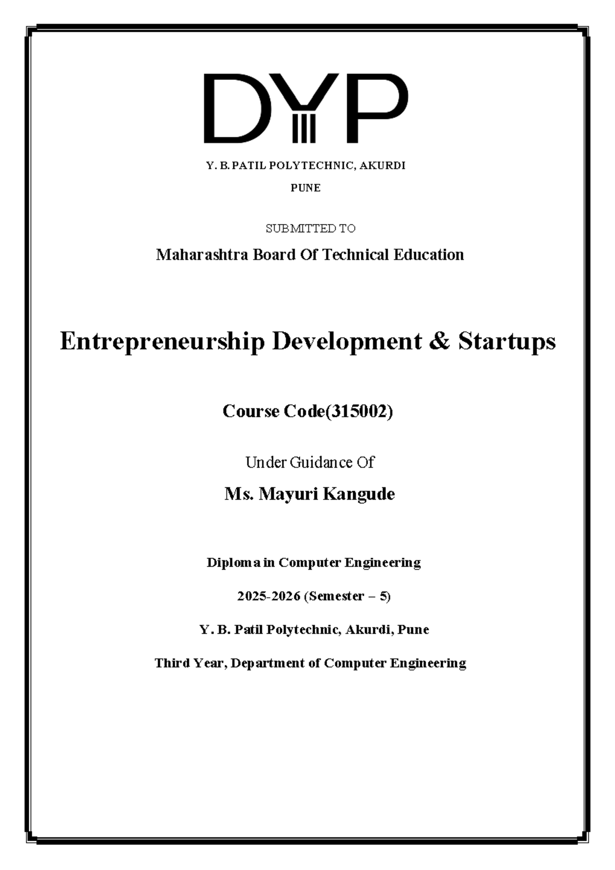 Entrepreneurship Development Course (315002) - Project Submission - Studocu