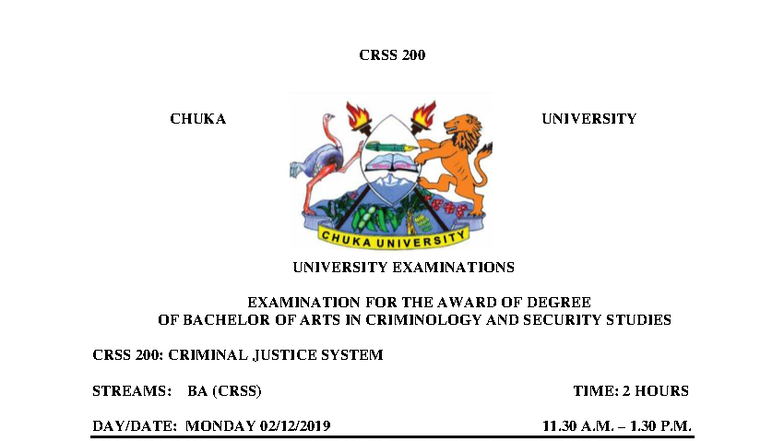 CRSS 200 - Kenyan Criminal Justice System Exam Notes - Studocu