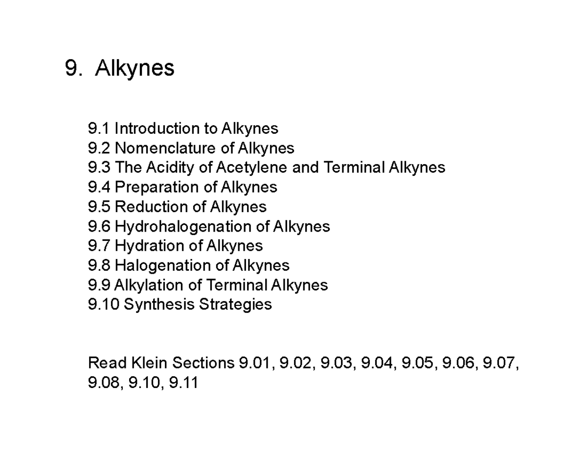 Chemistry 101: Alkynes Overview and Reactions - Studocu