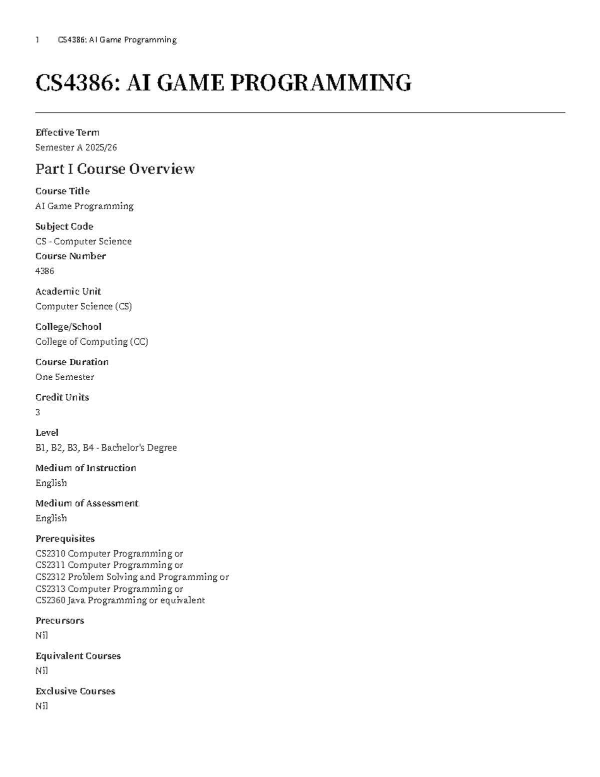 CS4386: AI Game Programming Course Overview and Details - Studocu