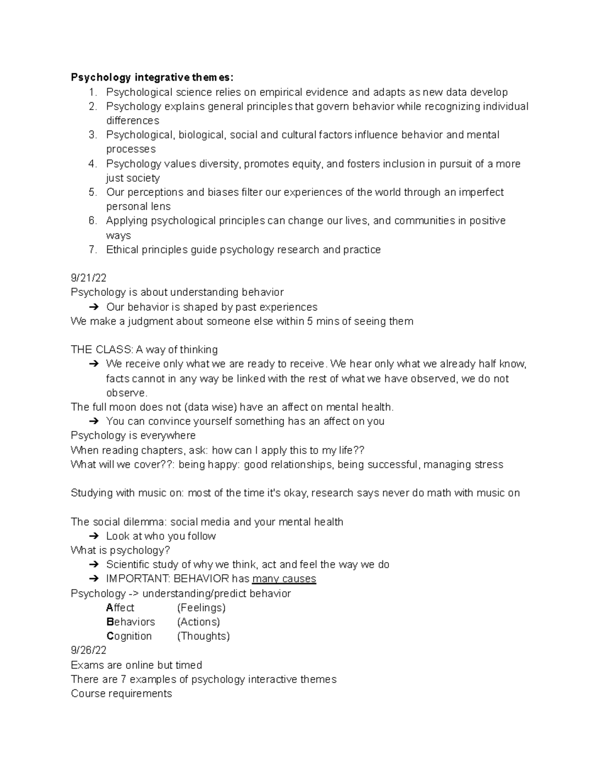 General Psychology - Lecture notes from in class PSY 201 lectures ...