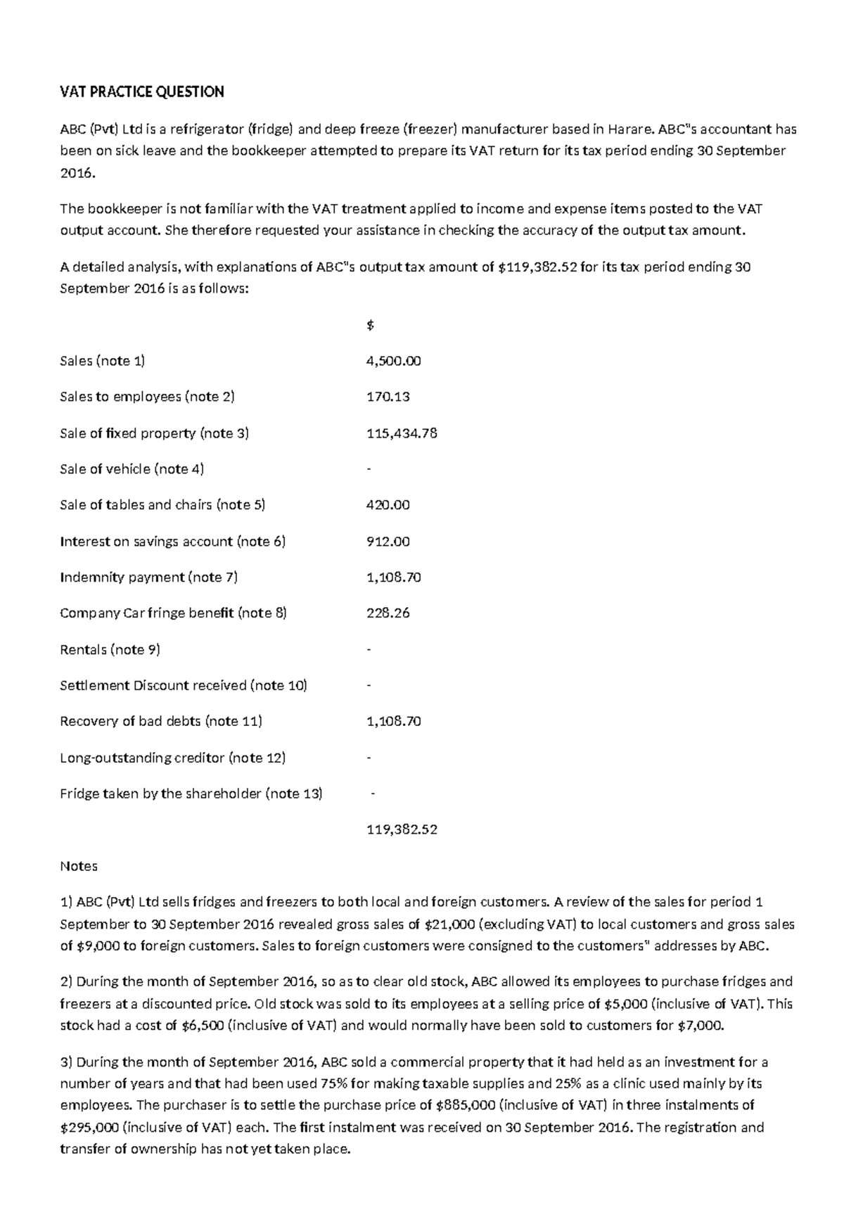VAT Practice Question: ABC (Pvt) Ltd Output Tax Analysis - Studocu