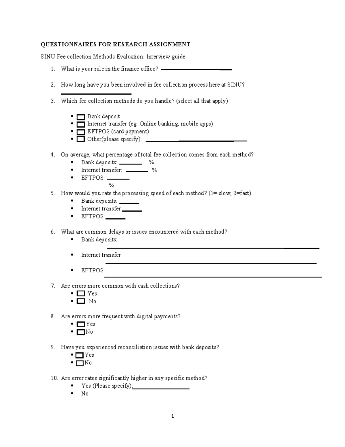 SINU Research Assignment: Fee Collection Methods Evaluation ...