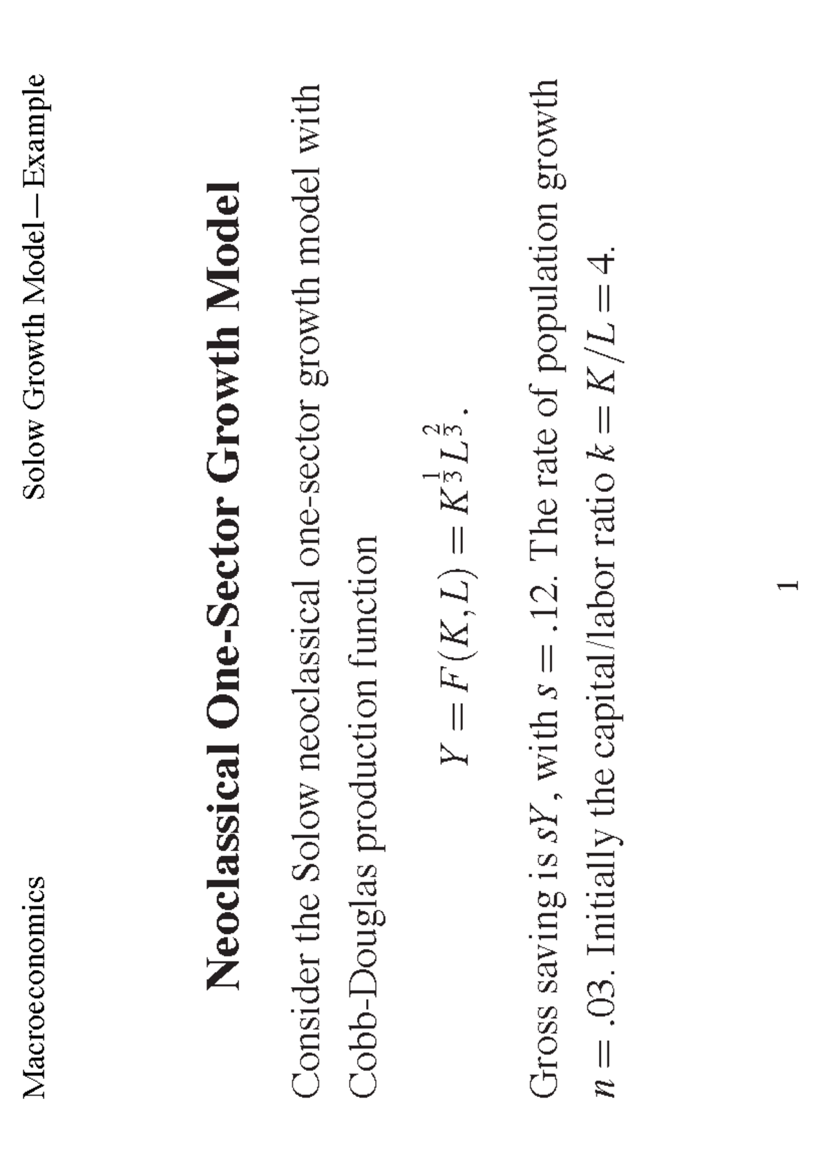 Solow Growth Model-Example - Macroeconomics Solow Growth Model—Example ...