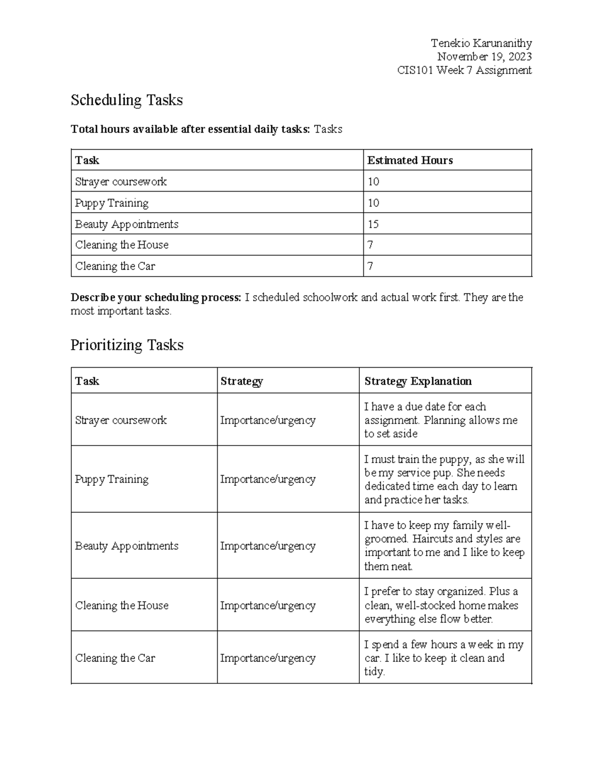 CIS101 Week 7 Assignment: Task Scheduling & Prioritization - Studocu