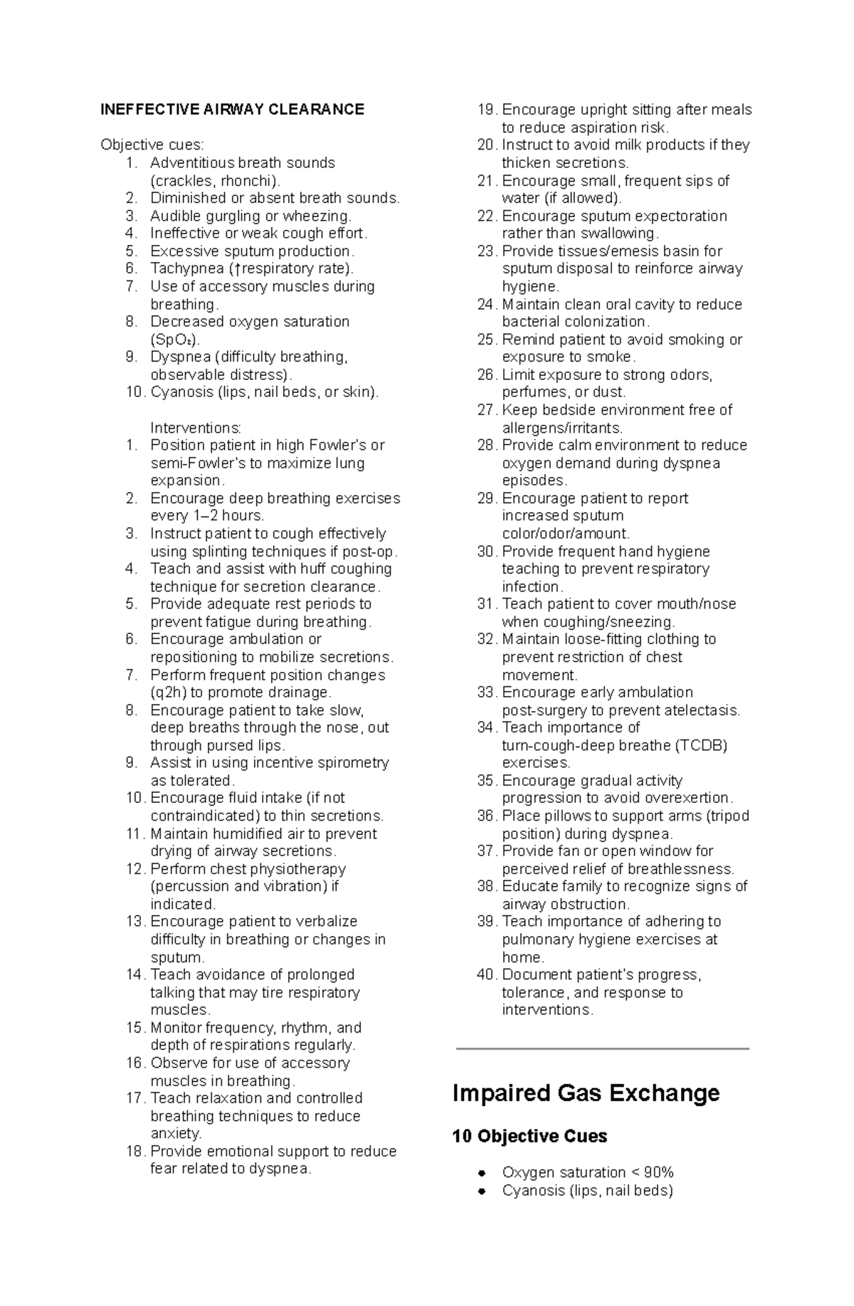 Nursing Interventions for Ineffective Airway Clearance and Related ...