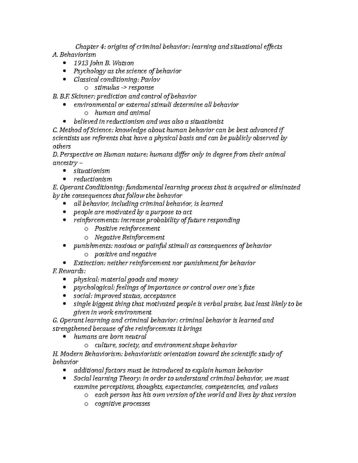 Chapter 4 lecture notes - Chapter 4: origins of criminal behavior ...