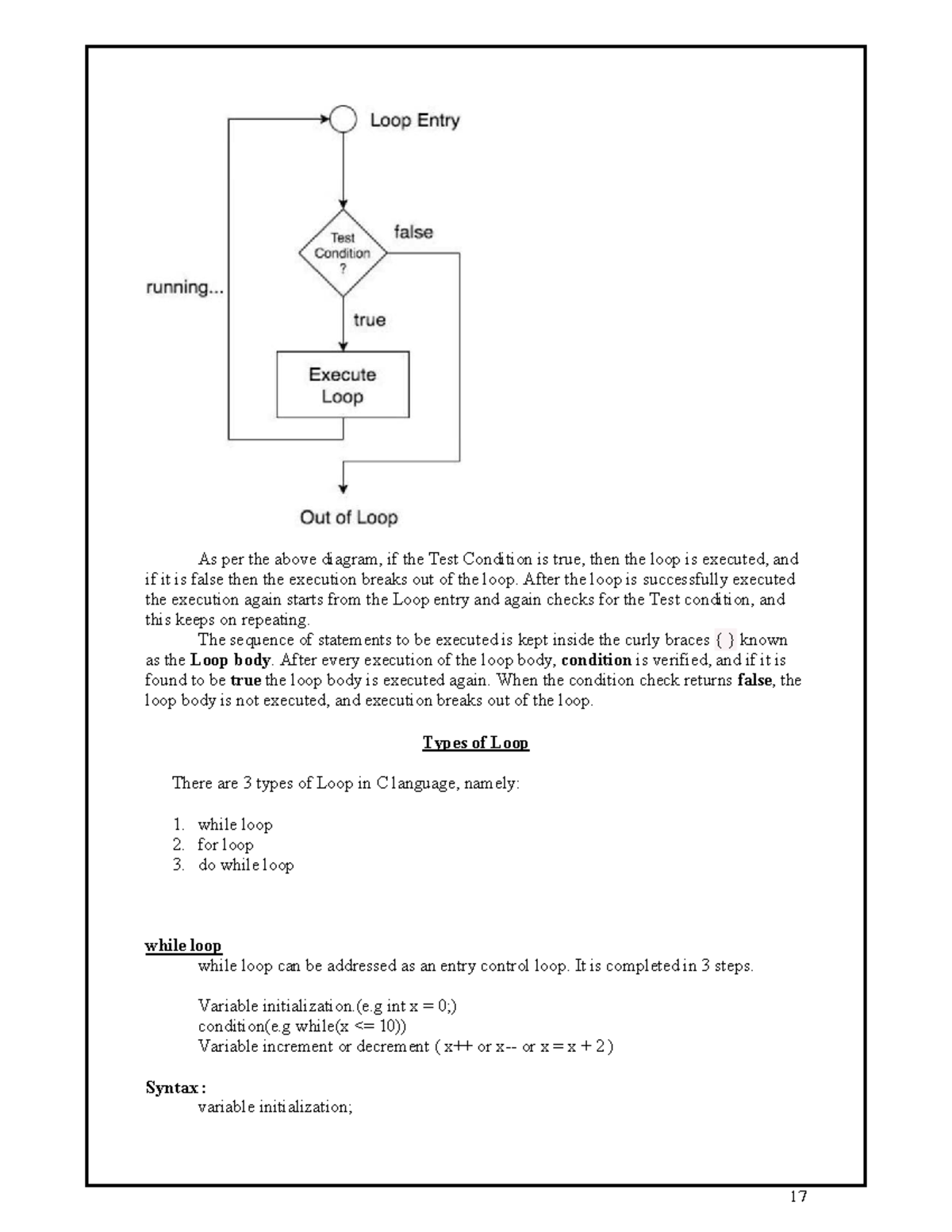 Loops in C - Lecture Notes for C Programming (C101) - Studocu