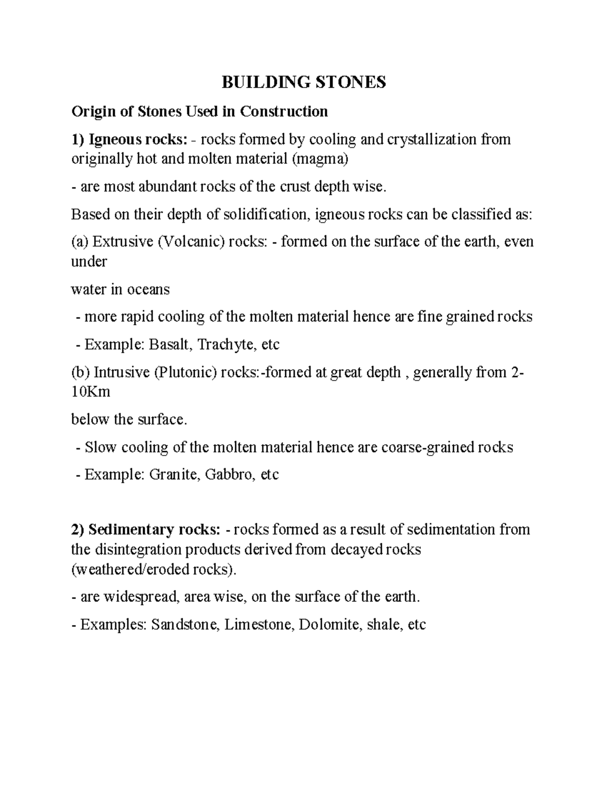 Building Stones - Origin and Types of Stones Used in Construction - Studocu