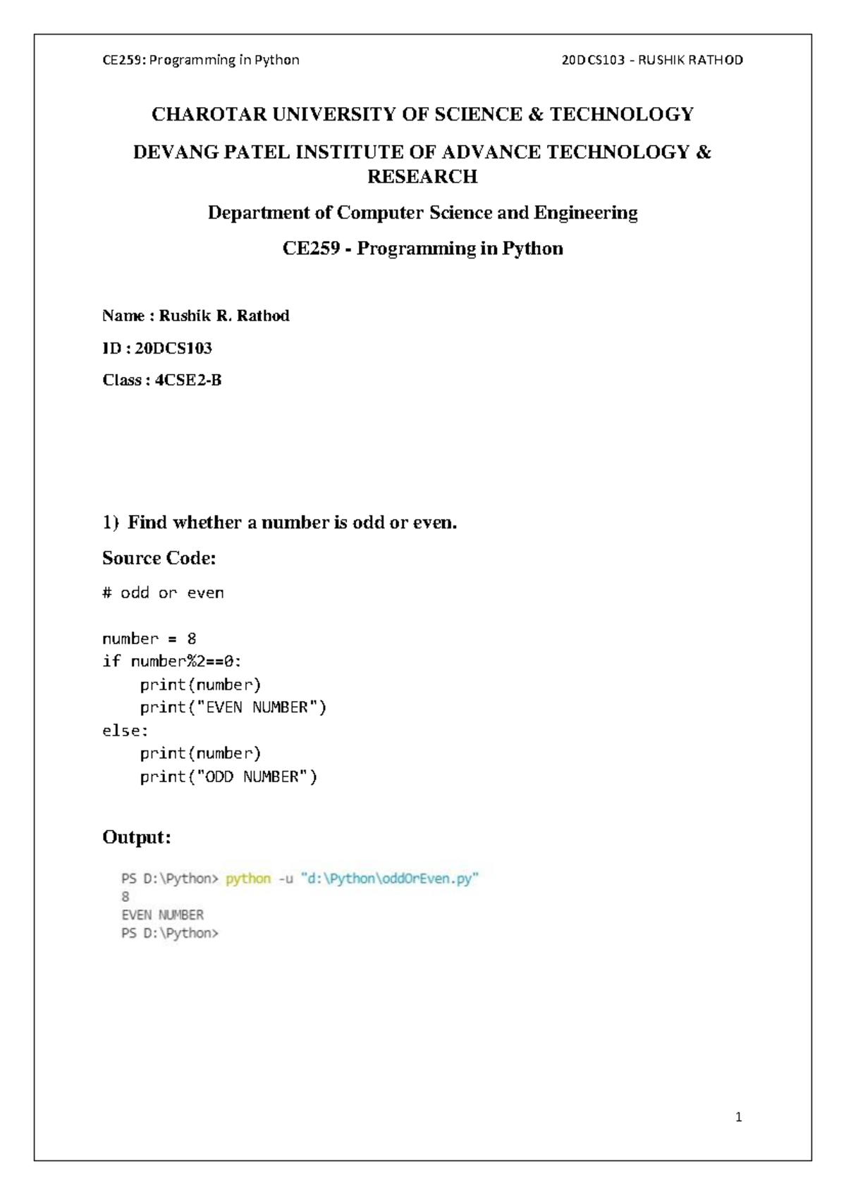 CE259: Python Practical File for 20DCS103 Students - Studocu