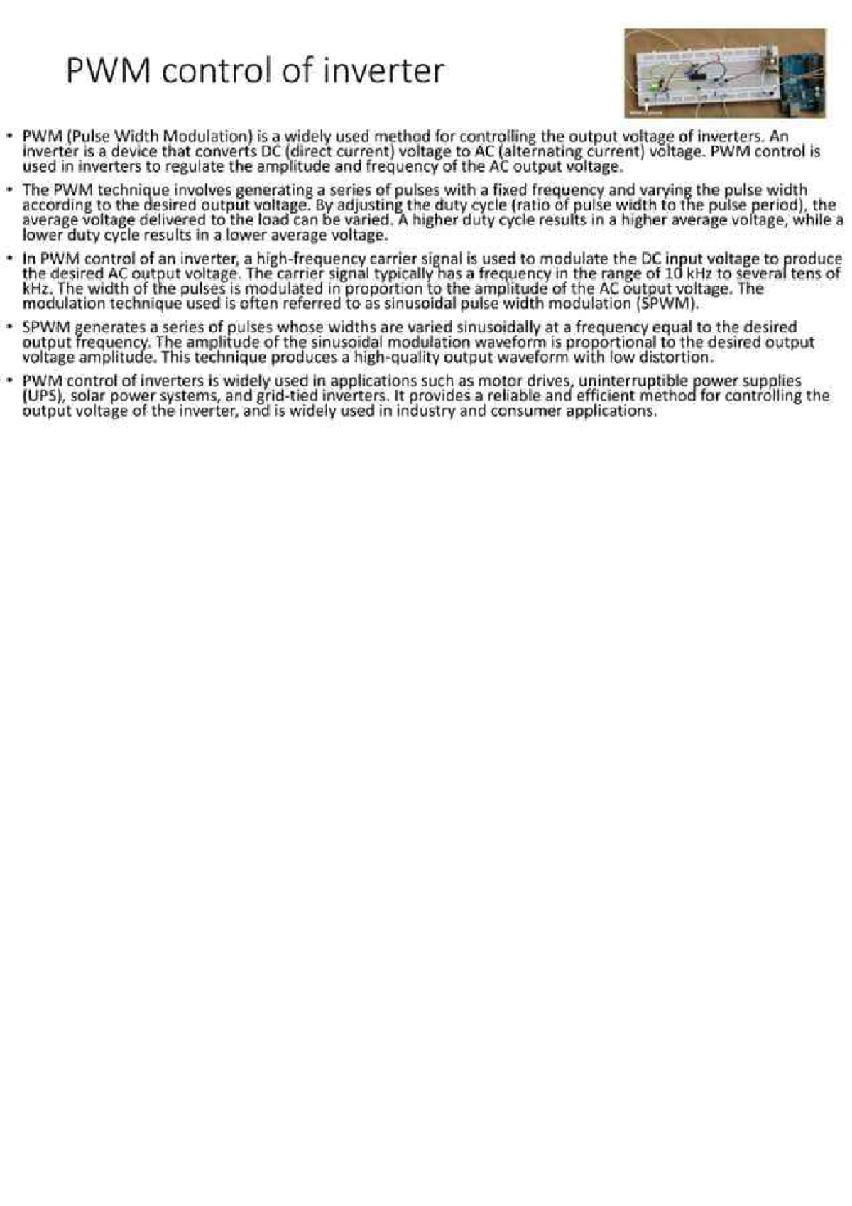 Ch-5 electric drive - Notes - PWM control of inverter PWM (Pulse Width ...