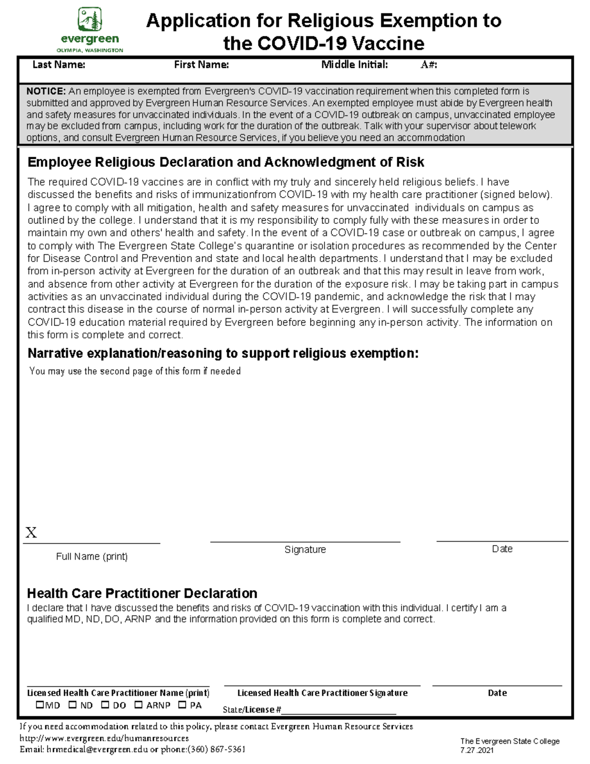 Employee COVID-19 Vaccine Religious Exemption Application Form 2023 ...