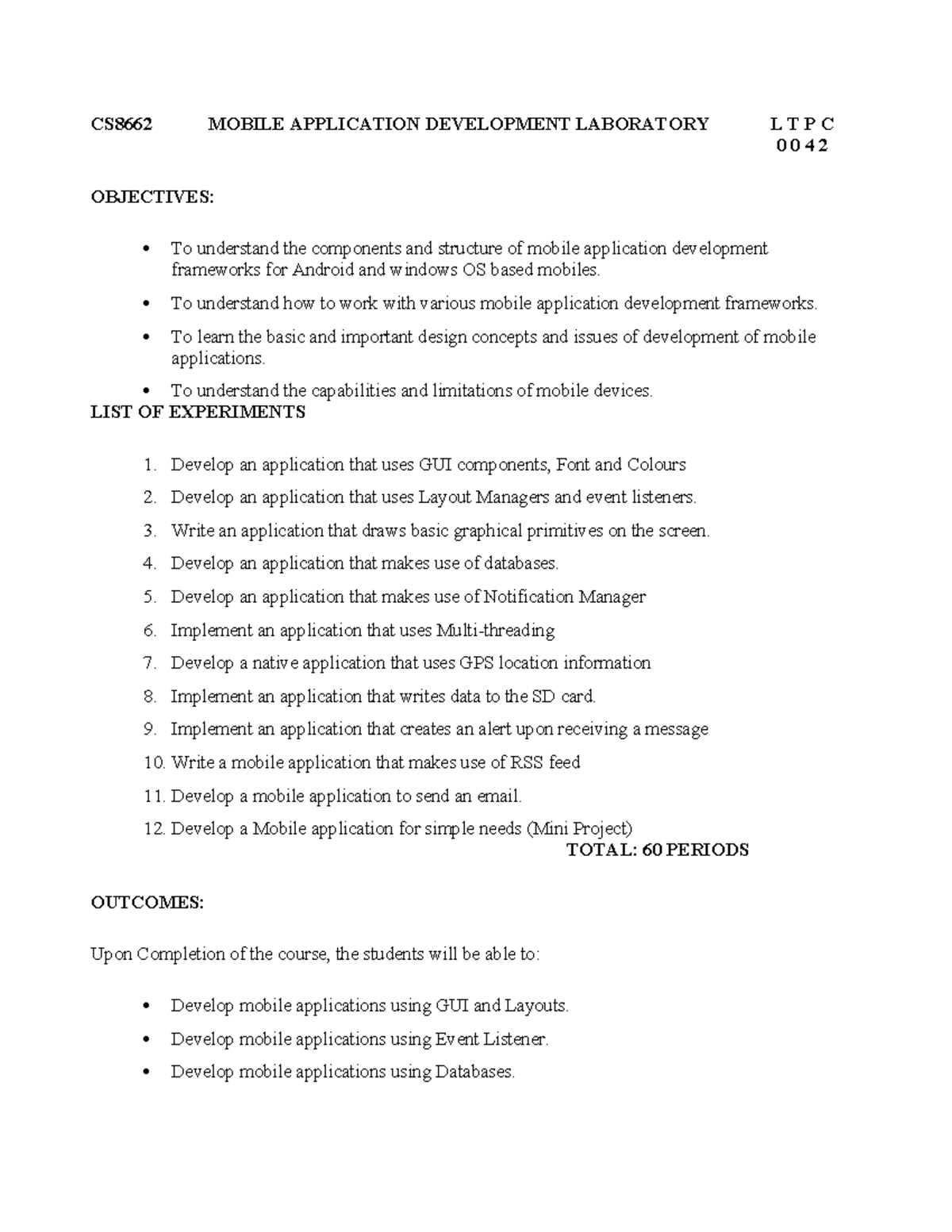 CS8662 Mobile App Dev Lab Syllabus & Important Notes - Studocu