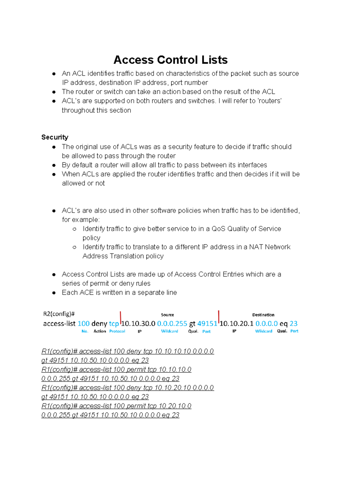ACL - Access Control Lists Overview and Functionality - Studocu
