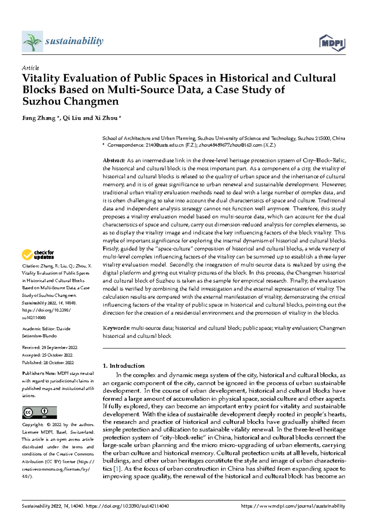 Vitality Evaluation of Public Spaces in Historical Blocks: A Case Study ...