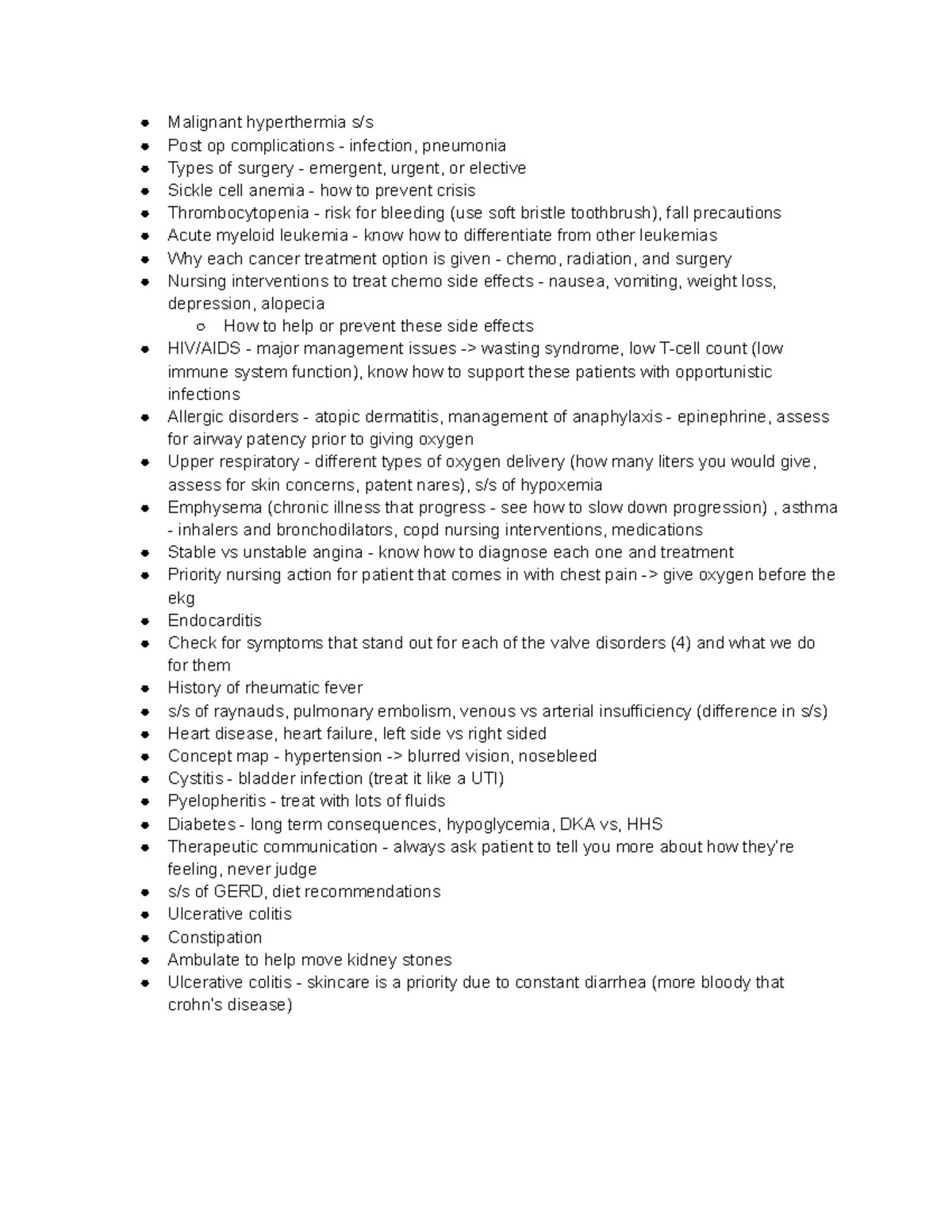 Med Surg Review Notes - Practice for Final Exam (NURS 101) - Studocu