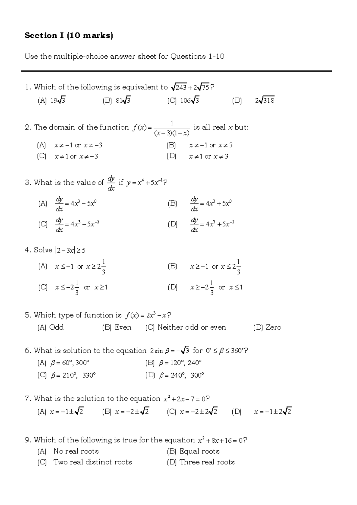 RSC 2016 - Past Paper Section I & II Solutions and Graphs - Studocu