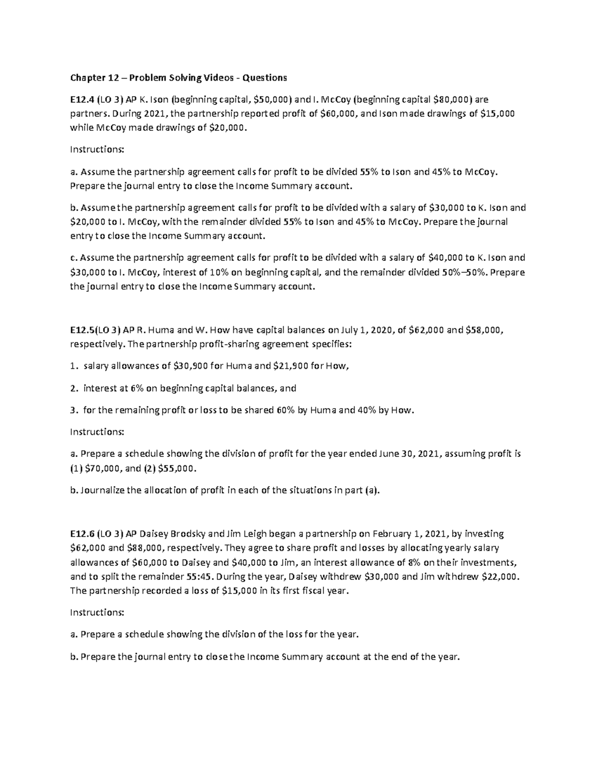 Extra Questions for Chapter 12 - Problem Solving & Journal Entries - Studocu