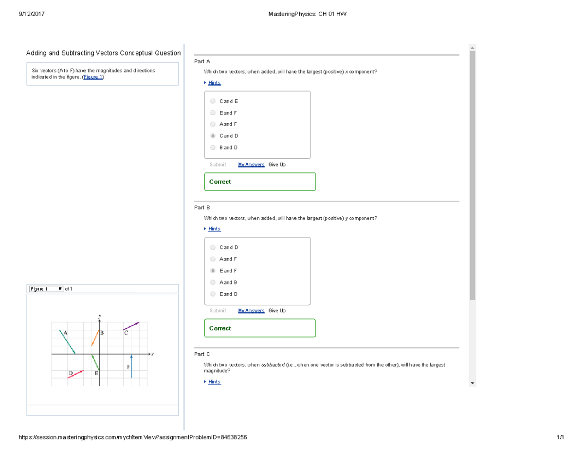 Physics Mastery: CH 01 HW on Adding/Subtracting Vectors - Studocu