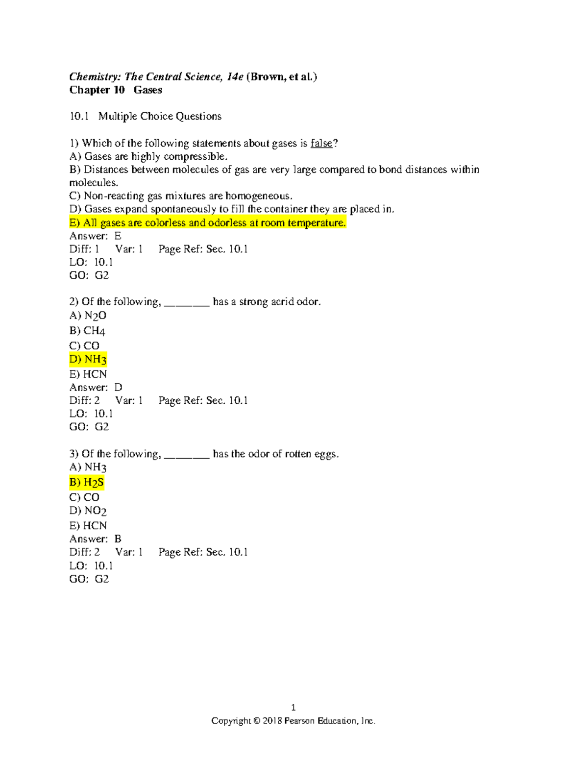 Chemistry 101 Final Exam: MCQs on Gases and Their Properties - Studocu