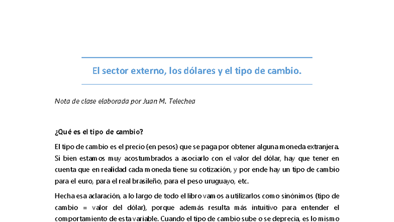 Nota de clase - El tipo de cambio y su impacto en la economía - Studocu