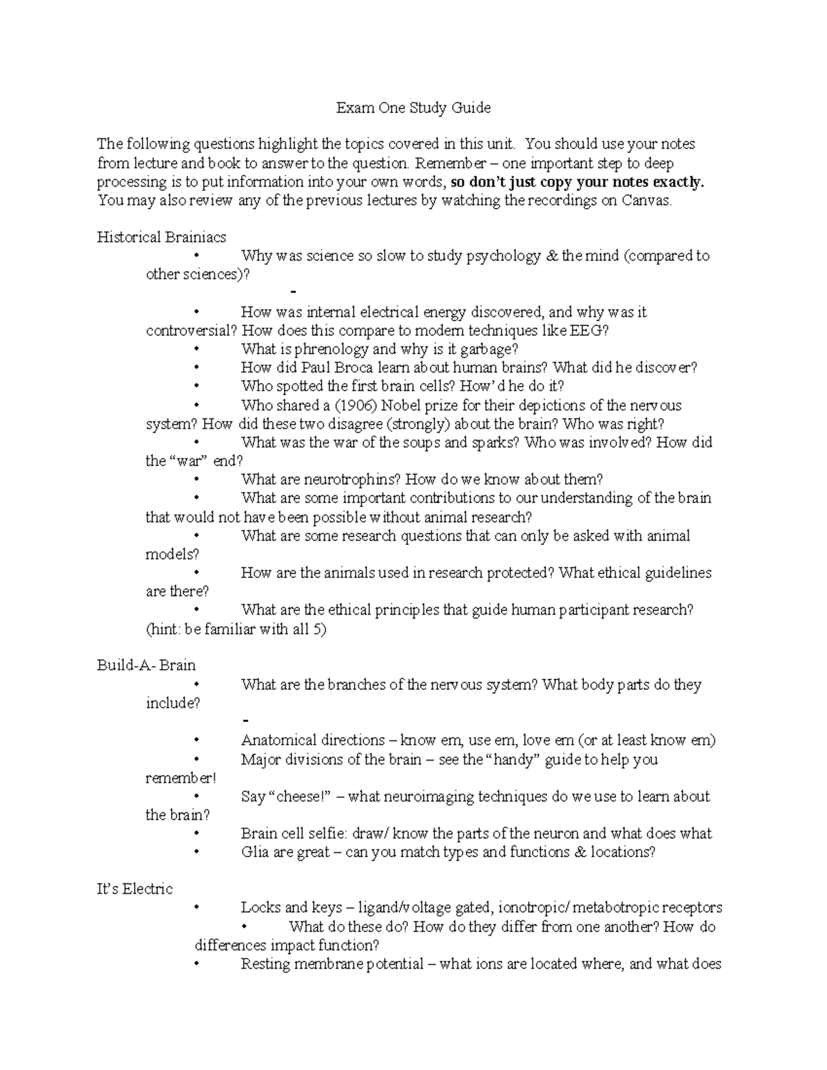 BNB Exam One Study Guide - Exam One Study Guide The following questions ...