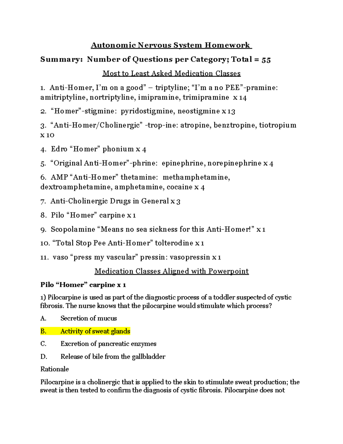 Autonomic Nervous System Homework Answers and Highlights for Submission ...