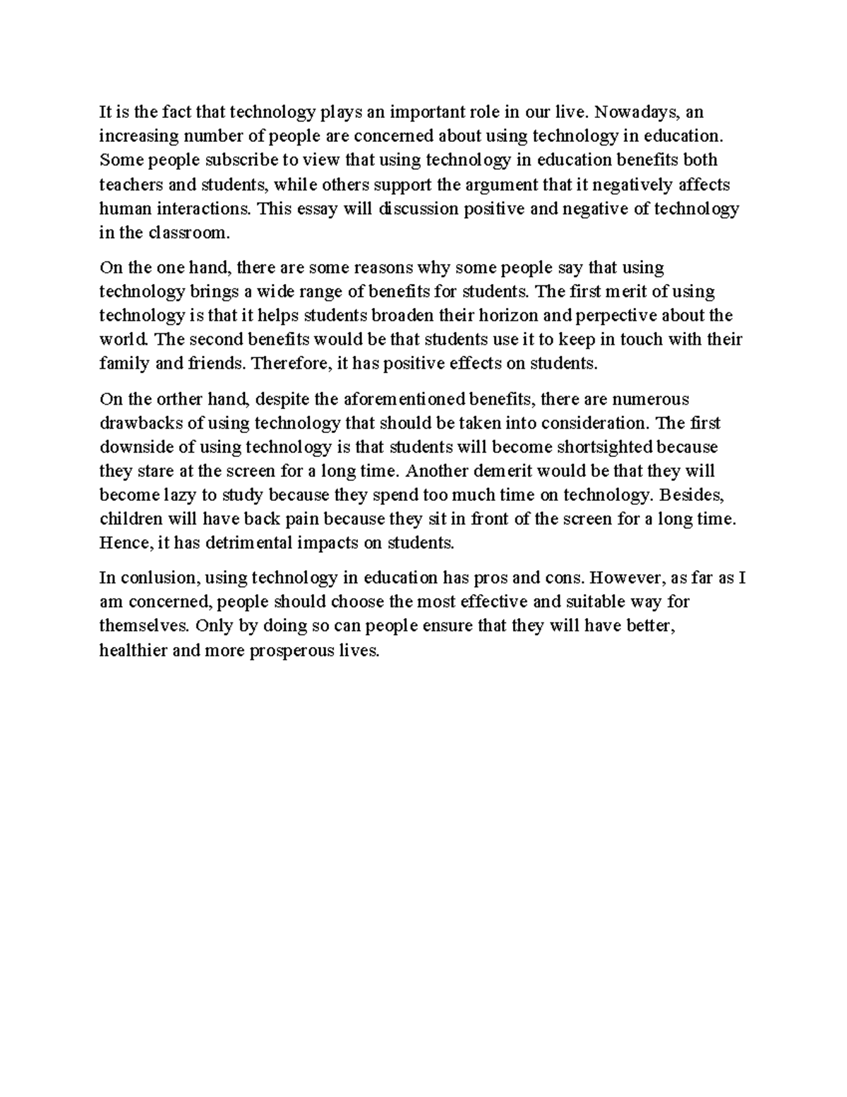 Wri 5 - Essay on Pros and Cons of Technology in Education - Studocu