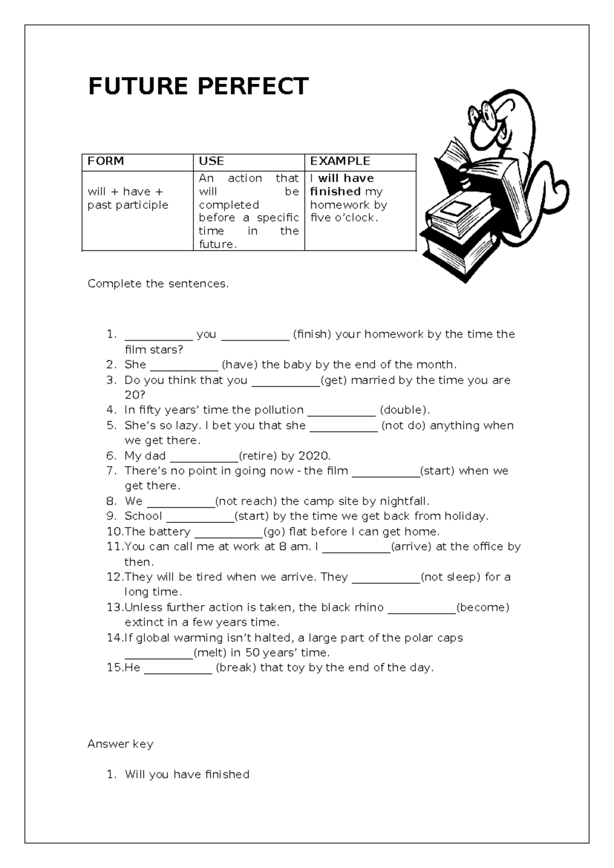 Future Perfect Tense - Exercises and Examples - Studocu